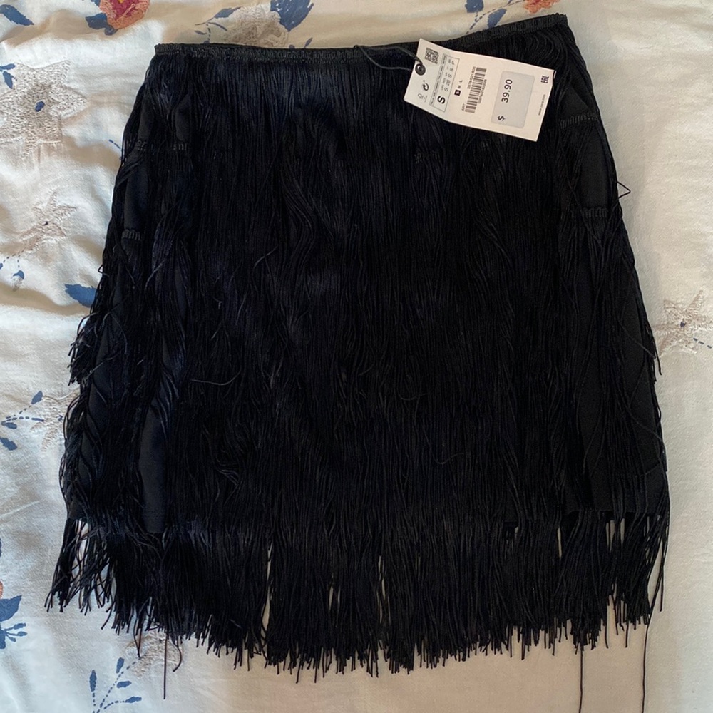 Black Zara Fringe Skirt
